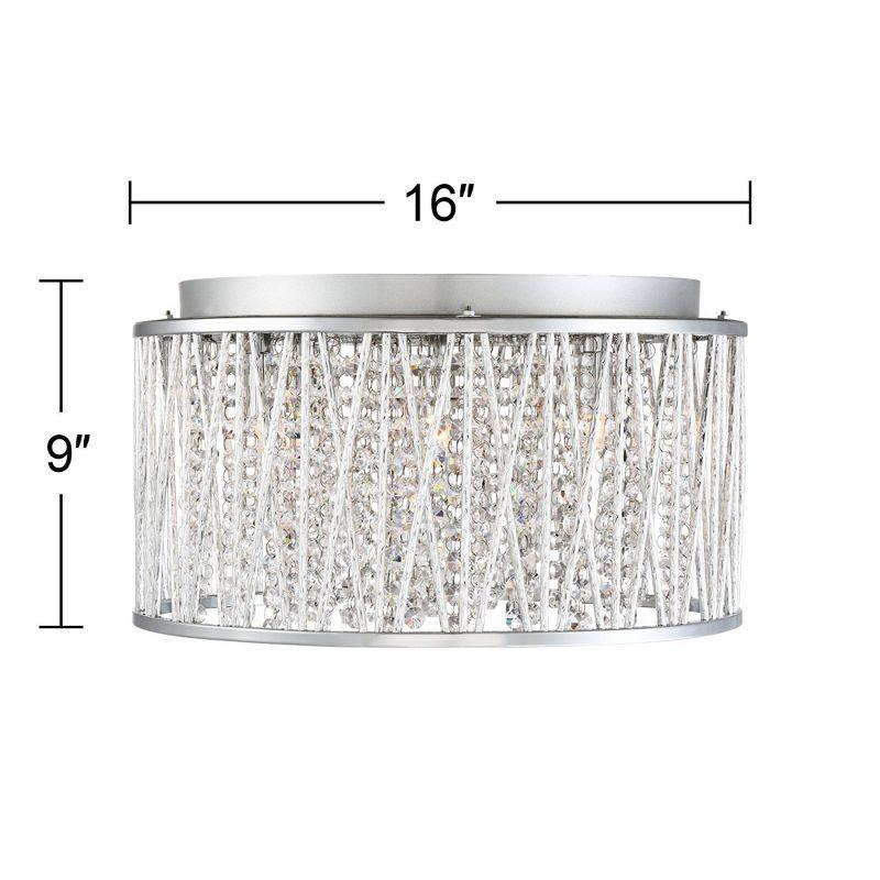 Possini Euro Design Modern Ceiling Light Flush Mount Fixture 16" Wide Chrome Woven Laser Cut Clear Crystal Beaded Strands for Bedroom Kitchen Hallway