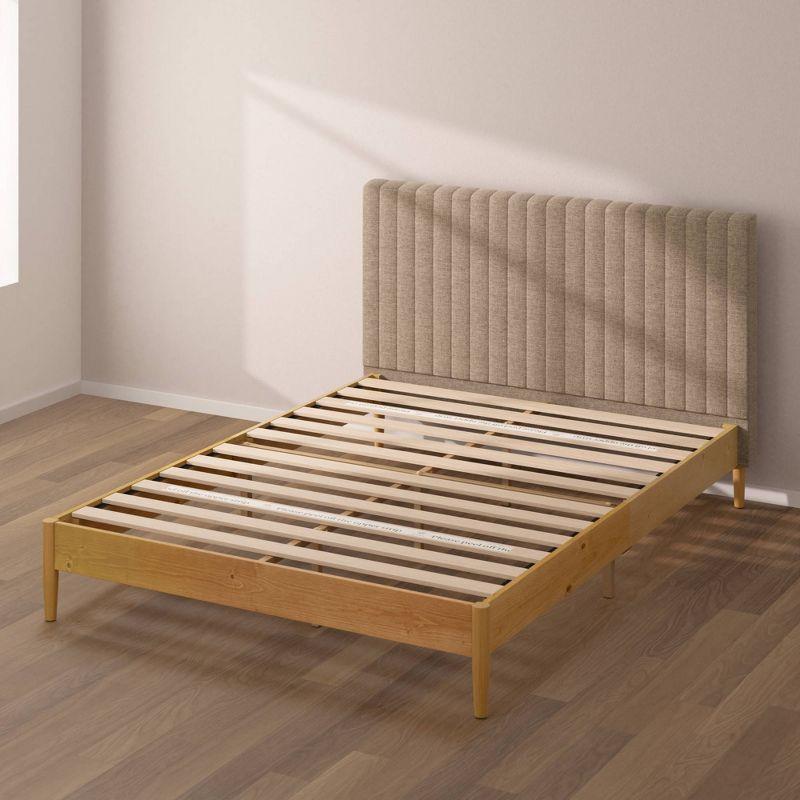 King Pine Wood Platform Bed Frame with Upholstered Headboard