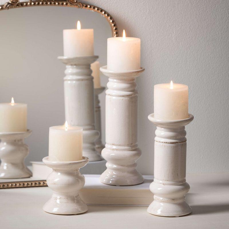 Sullivans Set of 3 Pillar Ceramic Candle Holders 5"H  9.5"H & 11"H White