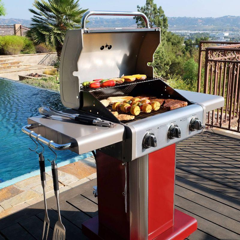 Kenmore 3-Burner Propane Gas Grill with Foldable Side Tables for Outdoor BBQ