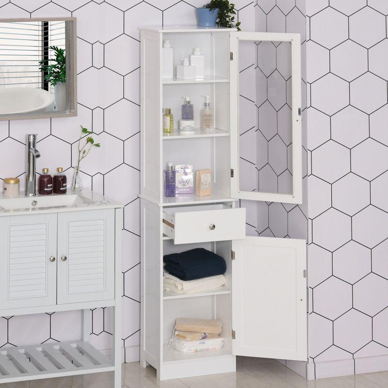 kleankin Tall Bathroom Cabinet, Narrow Bathroom Storage Cabinet with Acrylic Door, Drawer and Shelves