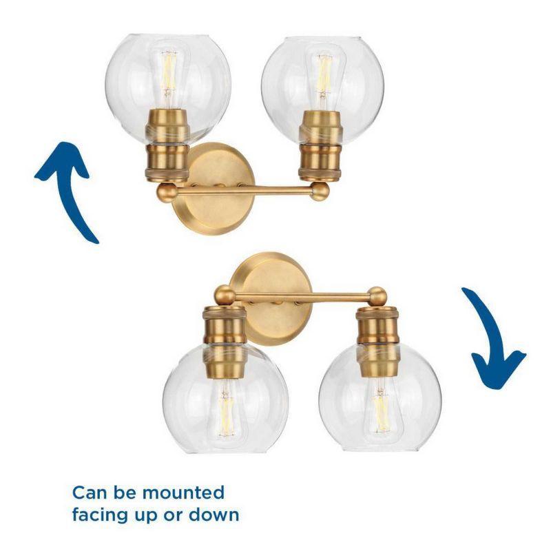 Progress Lighting Hansford 2-Light Bath Light Vintage Brass with Clear Globe Glass Shade