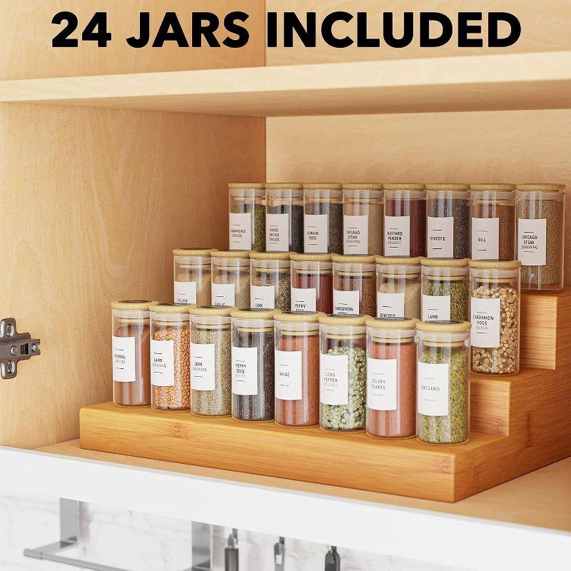 SpaceAid 24-Piece Spice Jar Set with Bamboo Lids and Labels, Empty 4oz Glass Bottles, Minimalist Farmhouse Style Stickers, Funnel, and Seasoning Containers for Spice Racks, Cabinets, and Drawers