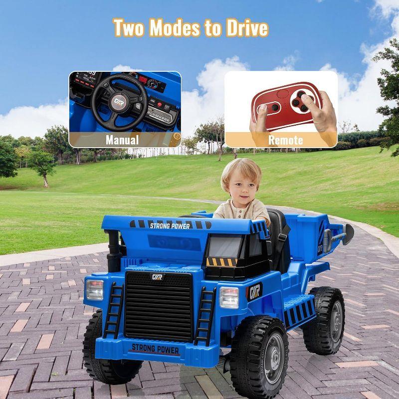 Ride On Dump Truck, Ride On Car with Remote Control, 12V Kids Electric Car with Remote Control