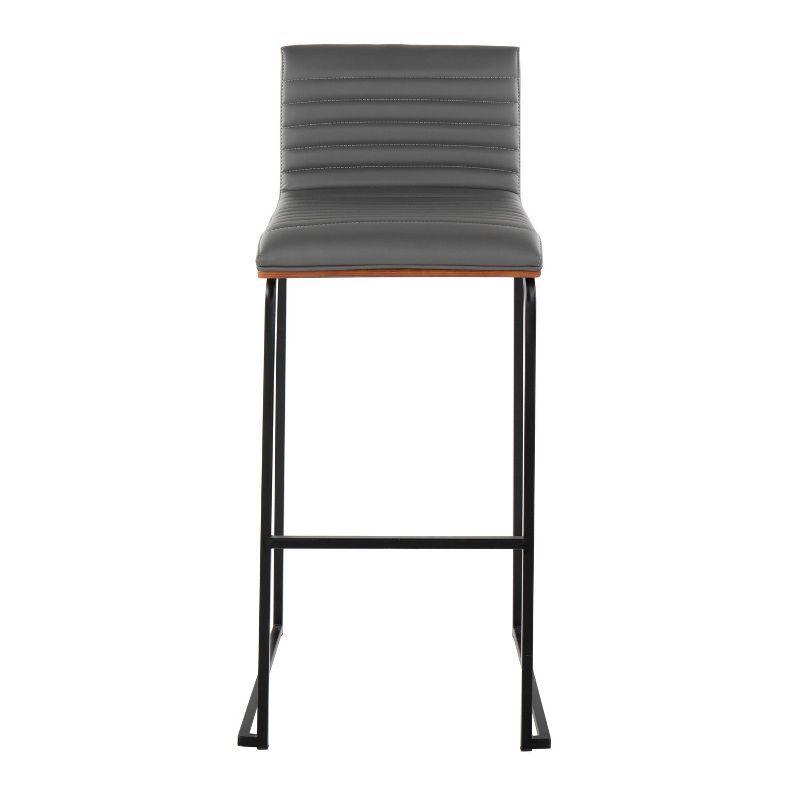 LumiSource 30" Mason Mara Fixed Height Barstools Black Walnut Wood/Gray PU Leather