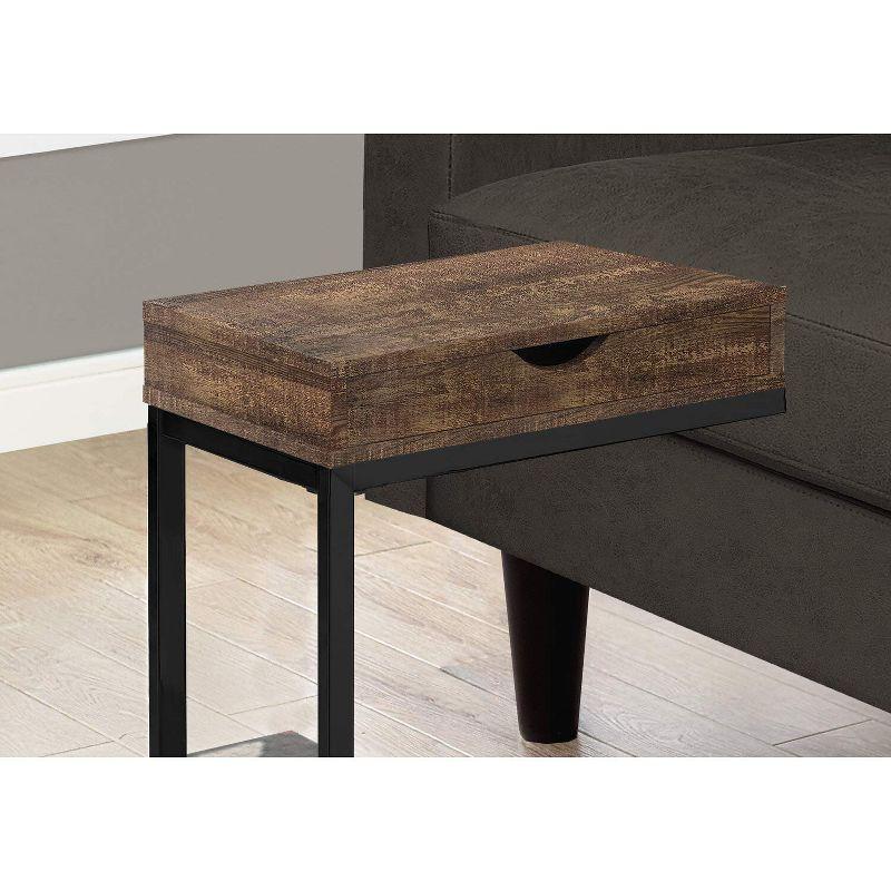 Brown and Black Rectangular Wood Metal C-Shaped Side Table with Storage