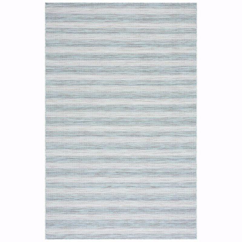 Aqua and Ivory Hand-Knotted Wool Rectangular Rug