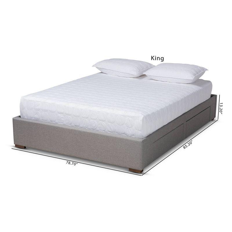 King Leni Bed Frame Gray - Baxton Studio: Storage Drawers, Polyester Upholstery, Foam Padded, Wood Block Feet