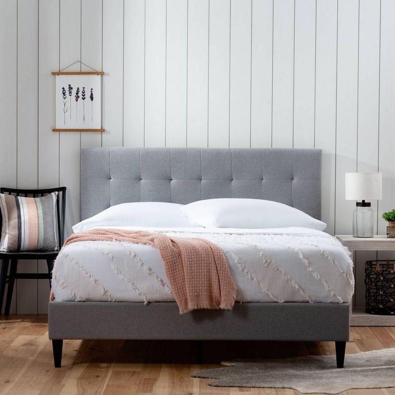 Queen Tara Square Tufted Linen-Look Upholstered Bed Frame