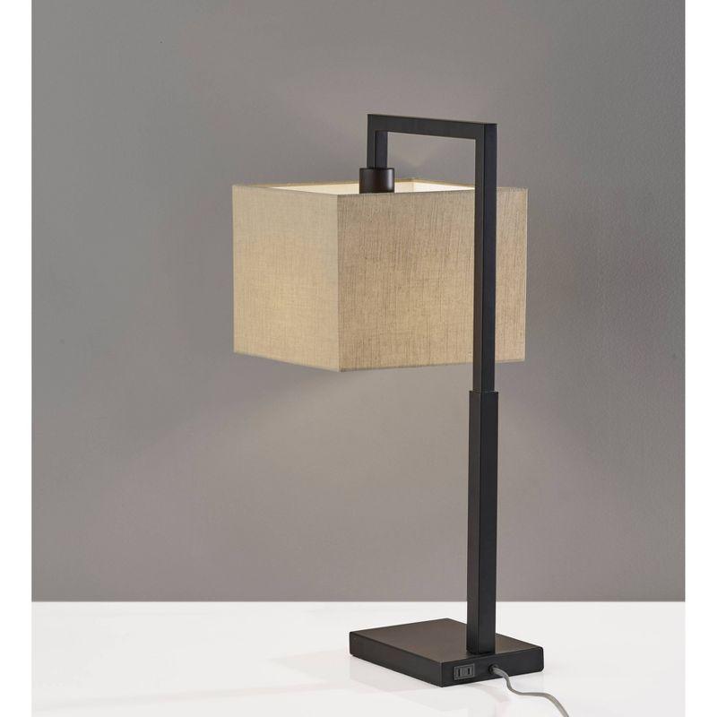 Richard Table Lamp Black - Adesso: Modern Metal Desk Task Lamp with Beige Cotton Shade, ETL Listed