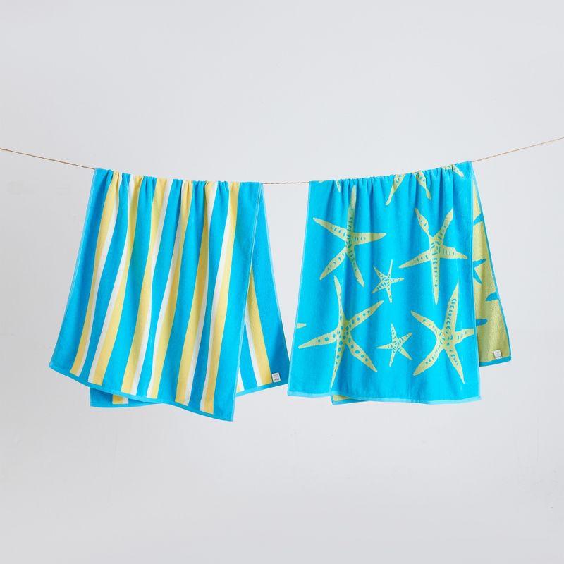 2pk 30" x 60" Yellow Starfish and Stripe Cotton Beach Towels - Great Bay Home
