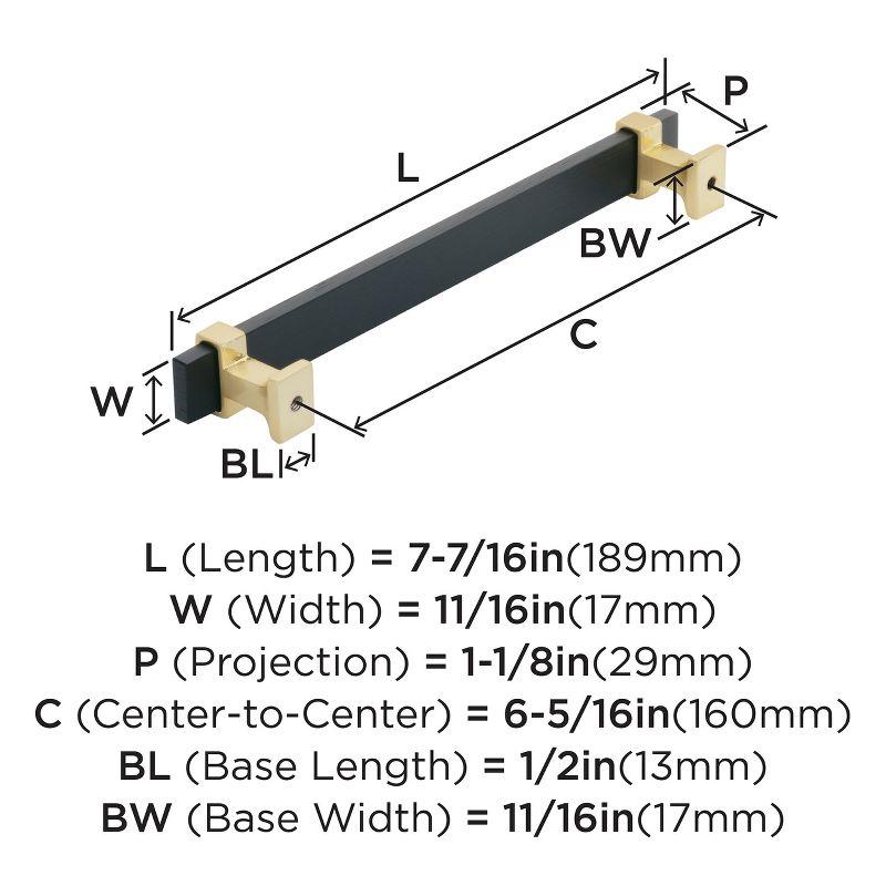 Amerock Overton 6-5/16 inch (160mm) Center-to-Center Brushed Matte Black/Brushed Gold Cabinet Pull