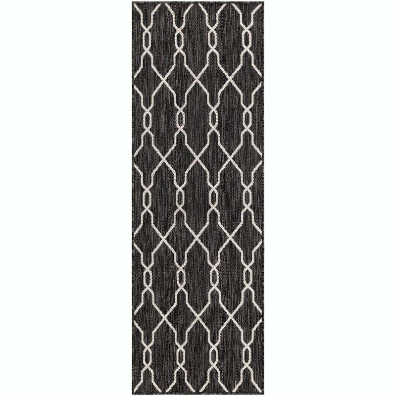 Unique Loom 2' 0 x 6' 1 Runner Indoor/Outdoor Trellis Charcoal Runner Rug