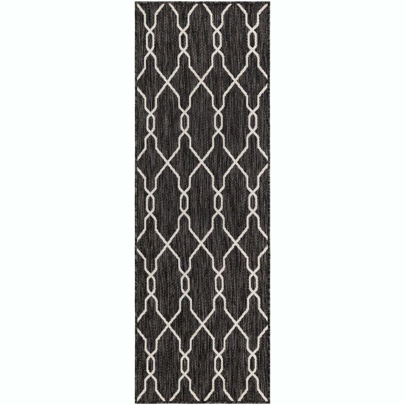 Charcoal Trellis Flat Woven Outdoor Runner Rug