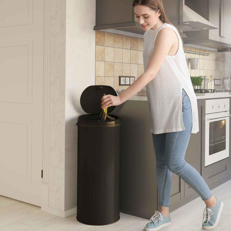 iTouchless Sensor Kitchen Trash Can with AbsorbX Odor Filter Round 13 Gallon Black Stainless Steel
