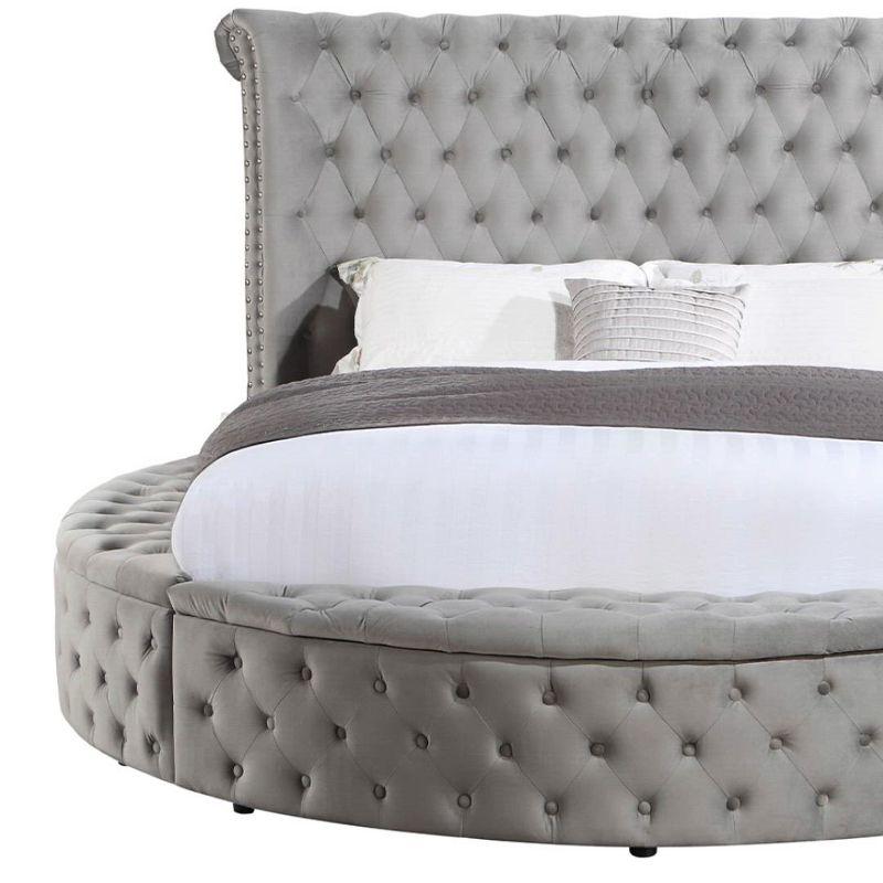109" Queen Bed Gaiva Bed Gray Velvet - Acme Furniture: Elegant Nailhead, Button-Tufted Design, Wood Composite Frame