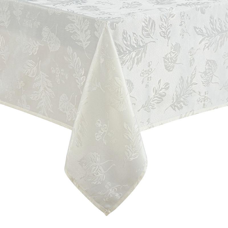 Ivory Jacquard Damask Fall Tablecloth with Woven Leaves Design