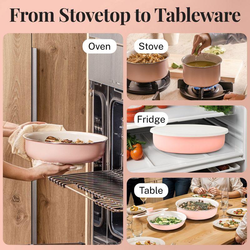Gotham Steel Nonstick Pots and Pans 18 Piece Ceramic Induction Cookware Kitchen Set Detachable Handles Frying Skillet Pink