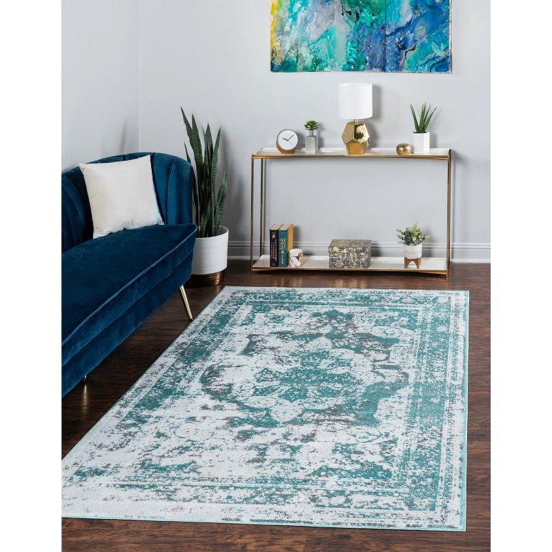 Turquoise and Light Blue Synthetic Low Pile Area Rug