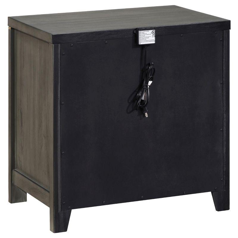 Gray Pine Transitional 2-Drawer Nightstand with Brass Accents