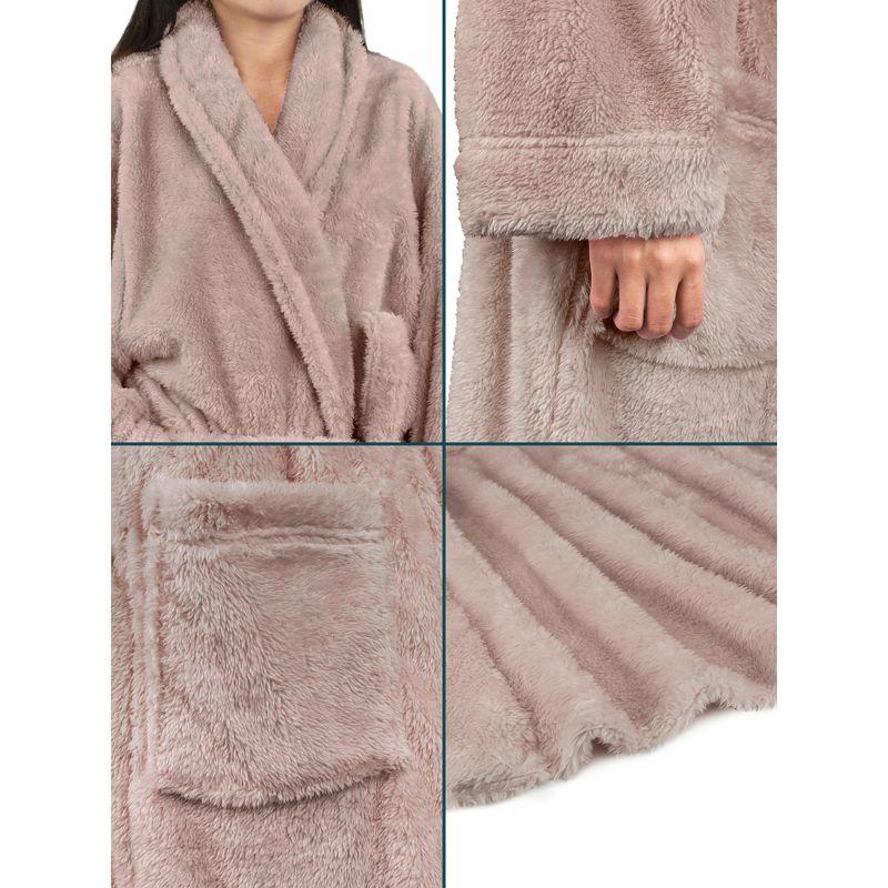 PAVILIA Premium Womens Plush Soft Robe Fluffy Warm, Fleece Faux Shearling Shaggy Bathrobe (Taupe, Large-X-Large)