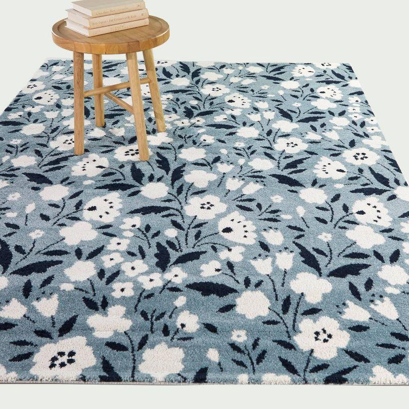 Kelsey Blue Floral Washable Reversible Kids Rug 5' x 7'