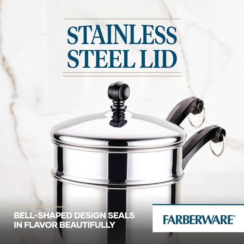 Farberware Classic Series 2qt Stainless Steel Double Boiler and Saucepan with Lid Silver: Dishwasher-Safe Cookware