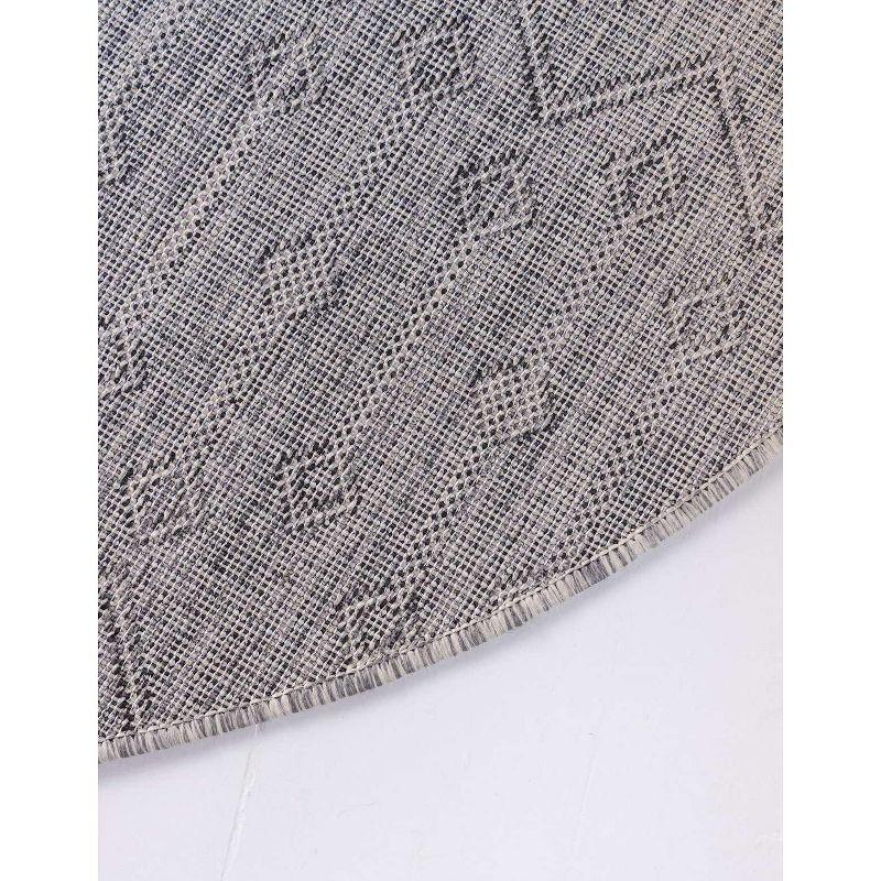 Round Light Gray and Blue Synthetic Outdoor Trellis Rug