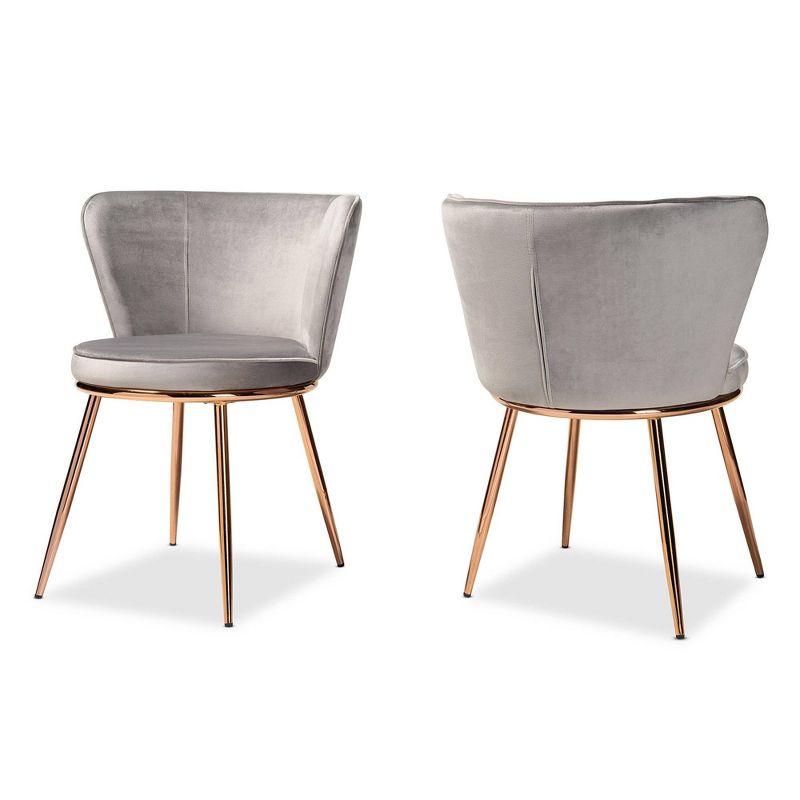 Elevate High-Back Grey Velvet & Cane Armchair with Rose Gold Legs