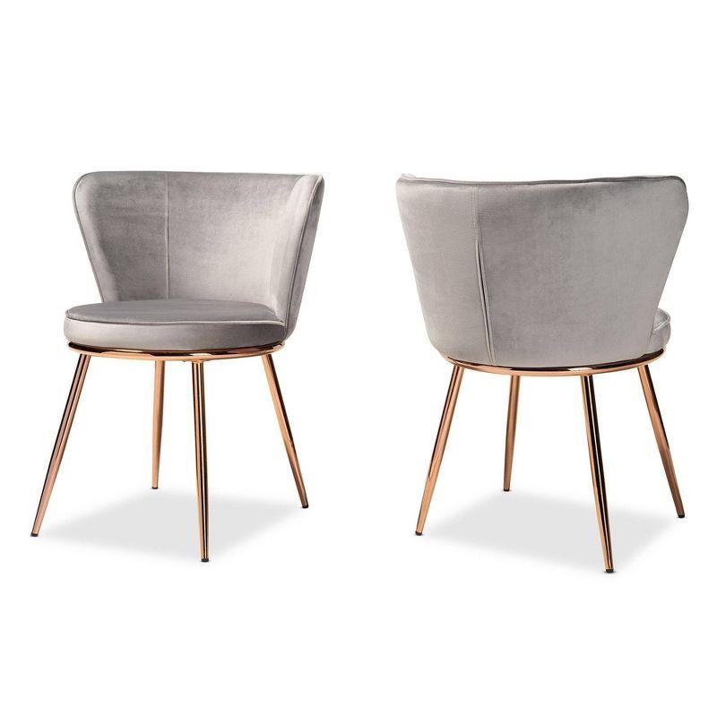 2pc Farah Velvet Fabric Upholstered Metal Dining Chair Set Gray/Rose Gold - Baxton Studio: Elegant Design, Sturdy Support