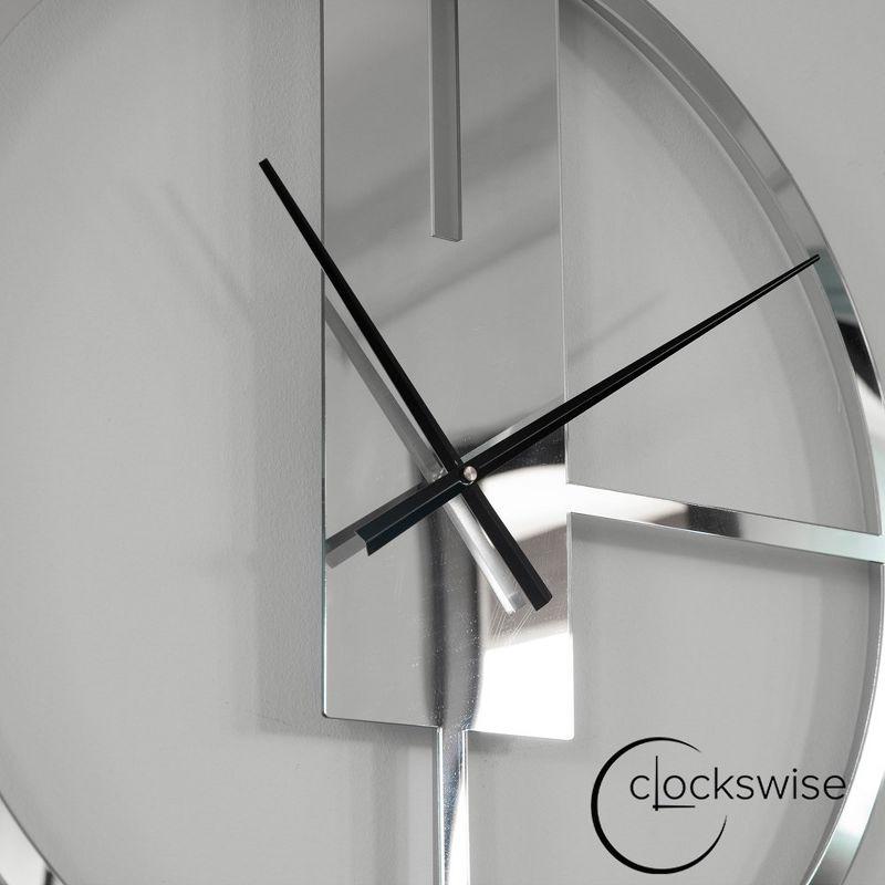 Clockswise Modern Round Big Wall Clock with Mirror Face, Decorative Silver Metal 22.75” oversized timepiece, Hanging Supplies Included