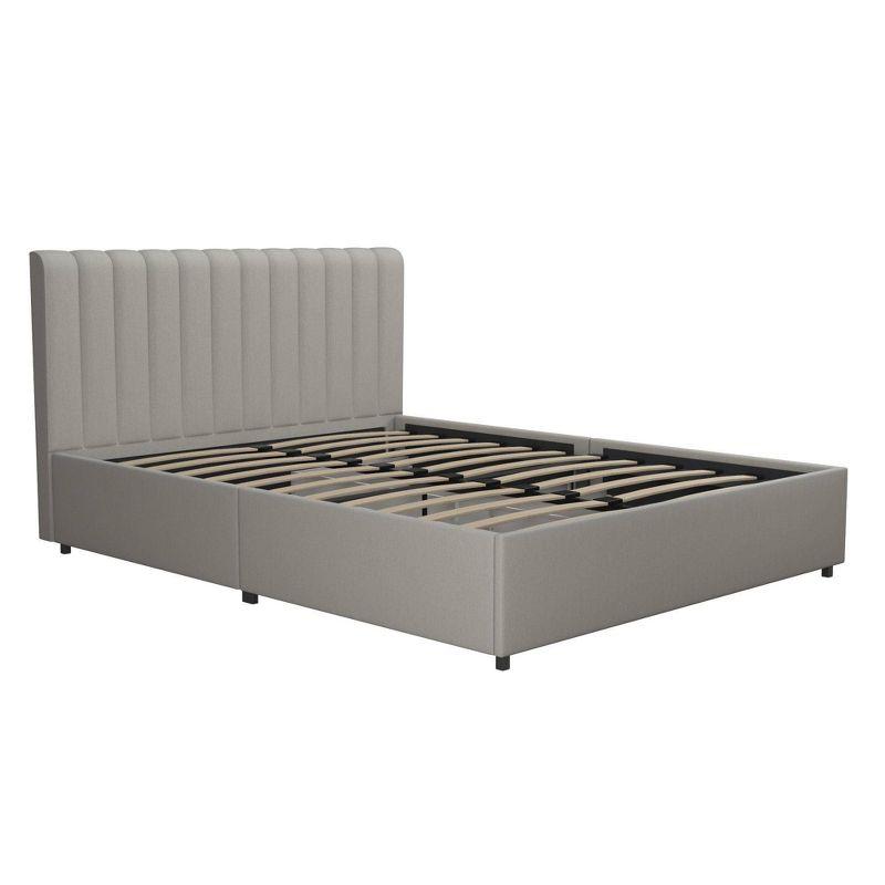 Light Gray Queen Upholstered Platform Bed with Storage Drawers