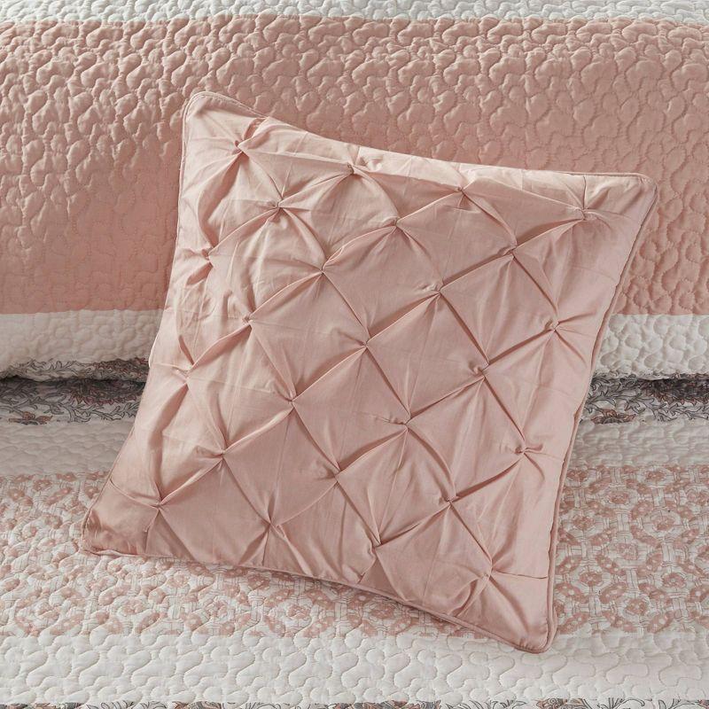 Blush Full Cotton Reversible Quilt Set with Decorative Pillows