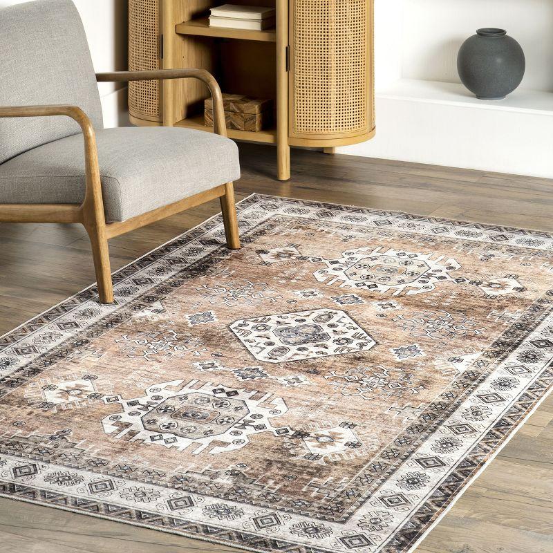Nuloom Evelina Medallion 6x9 Spill Proof Machine Washable Indoor Area Rug for Living Room Bedroom Dining Room Kitchen, Light Orange/Ivory