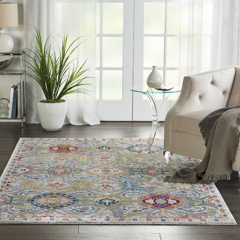 Global Vintage Grey and Multicolor Synthetic 5'3" x 7'6" Area Rug