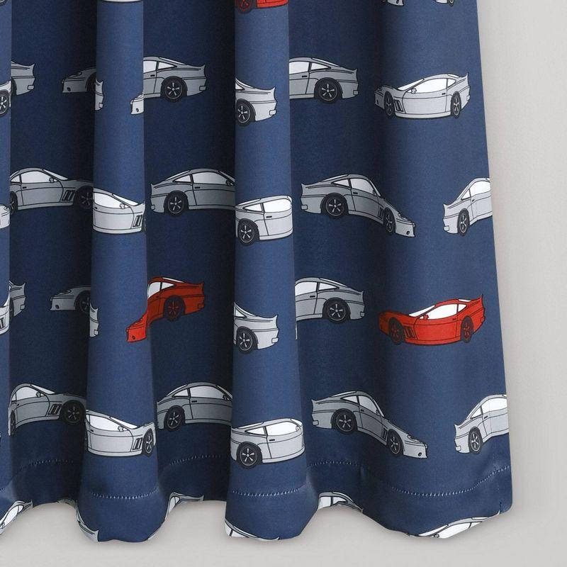 Kids' Race Cars Room Darkening Window Curtain Set Navy/Red - Lush Décor