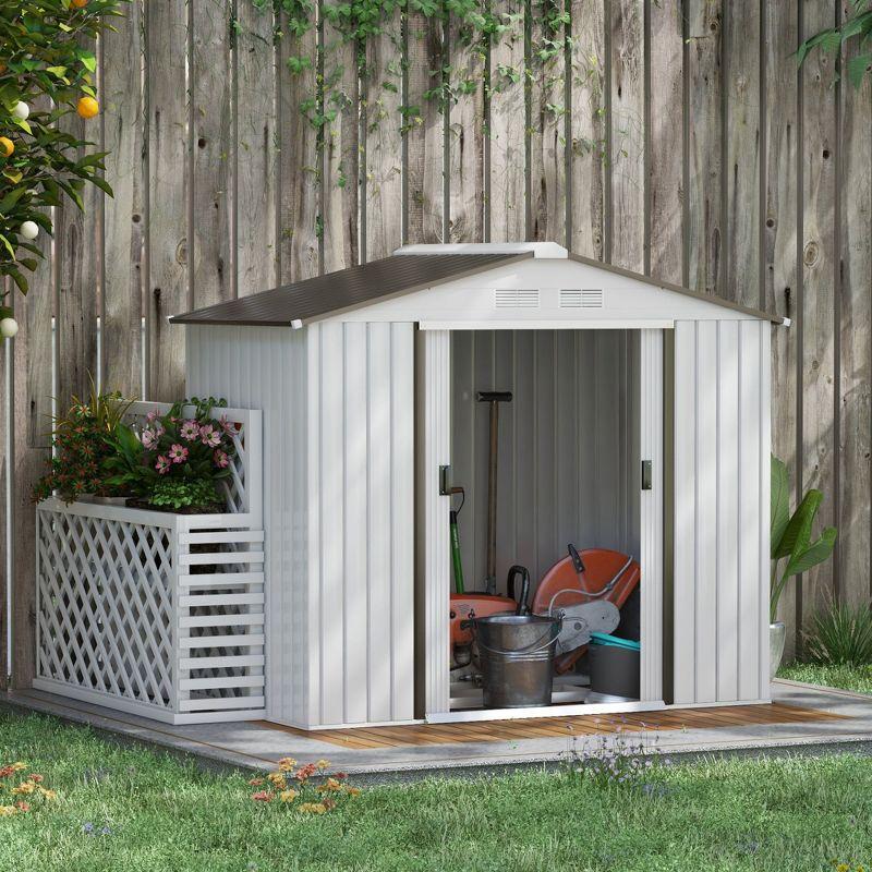 Outsunny 7' x 4' Metal Storage Shed Organizer, Garden Tool House with 4 Vents and 2 Sliding Doors for Backyard, Patio, Garage, Lawn, White