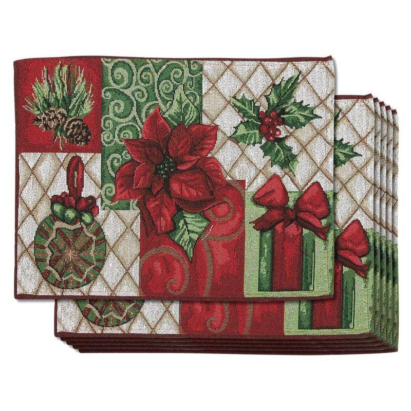 Festive Red and Green Polyester Christmas Placemats Set of 6