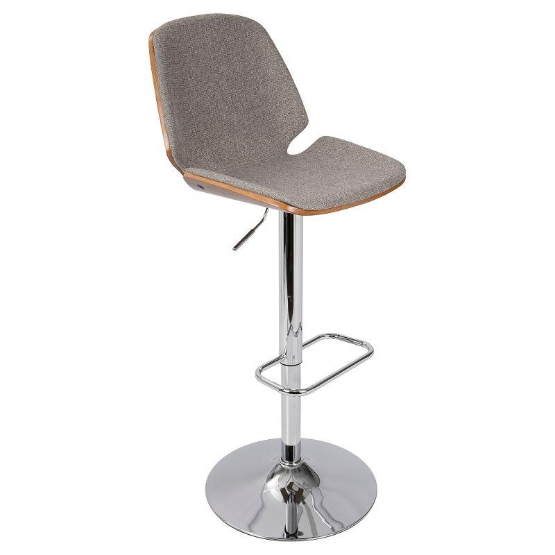 Walnut and Grey Adjustable Swivel Bar Stool with Metal Base