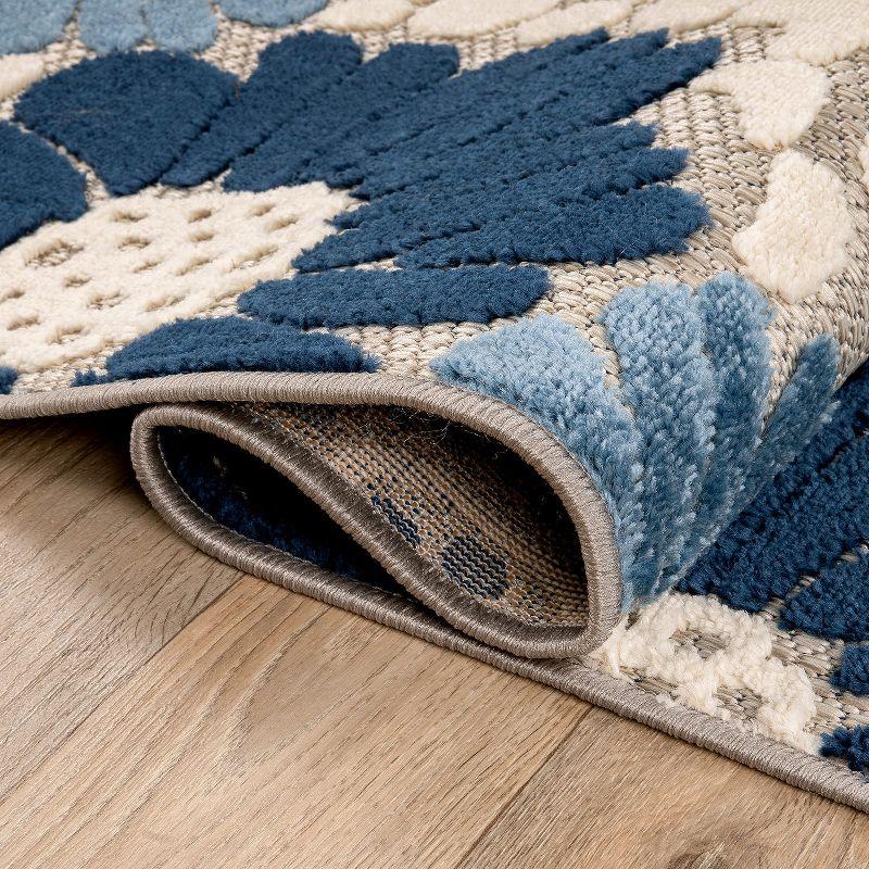 World Rug Gallery Palermo Modern Floral Indoor/Outdoor Area Rug - Navy 5' x 7':  Weather-Resistant,  Low Pile,  Botanical Pattern