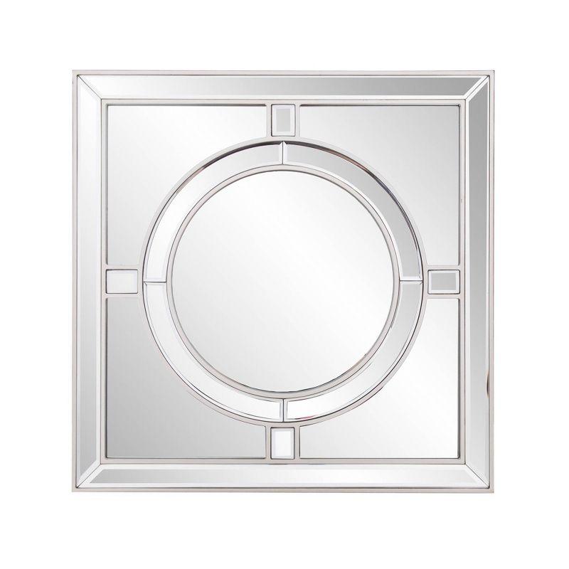 Howard Elliott 20"x20" Square Wall Mirror: Champagne Silver Leaf Trim, Art Deco Style, Wall Mount