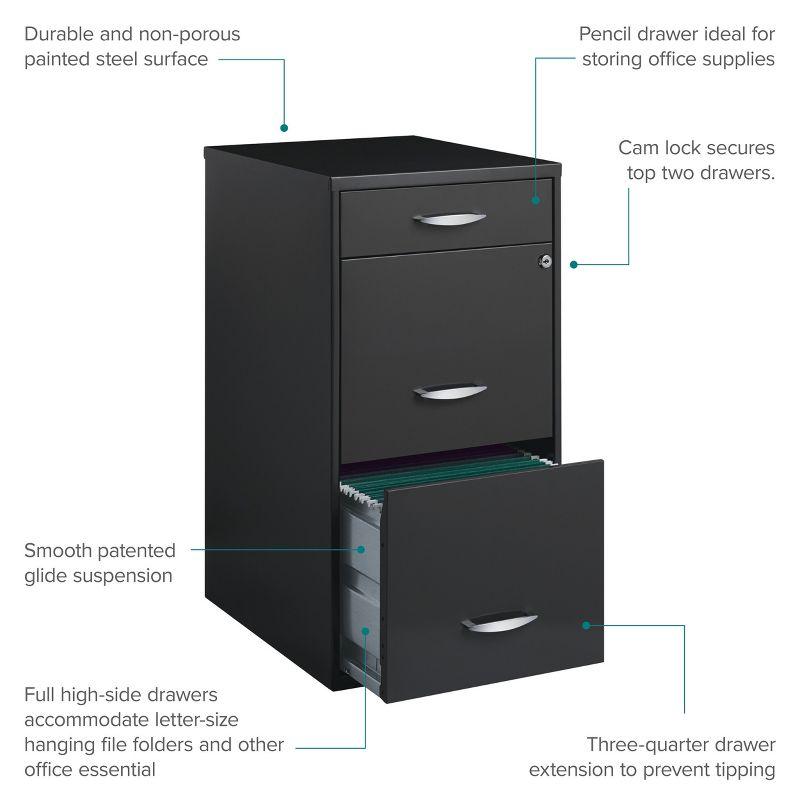Space Solutions 18" Deep 3 Drawer Metal Organizer File Cabinet with Pencil Drawer Charcoal: Steel Vertical Storage