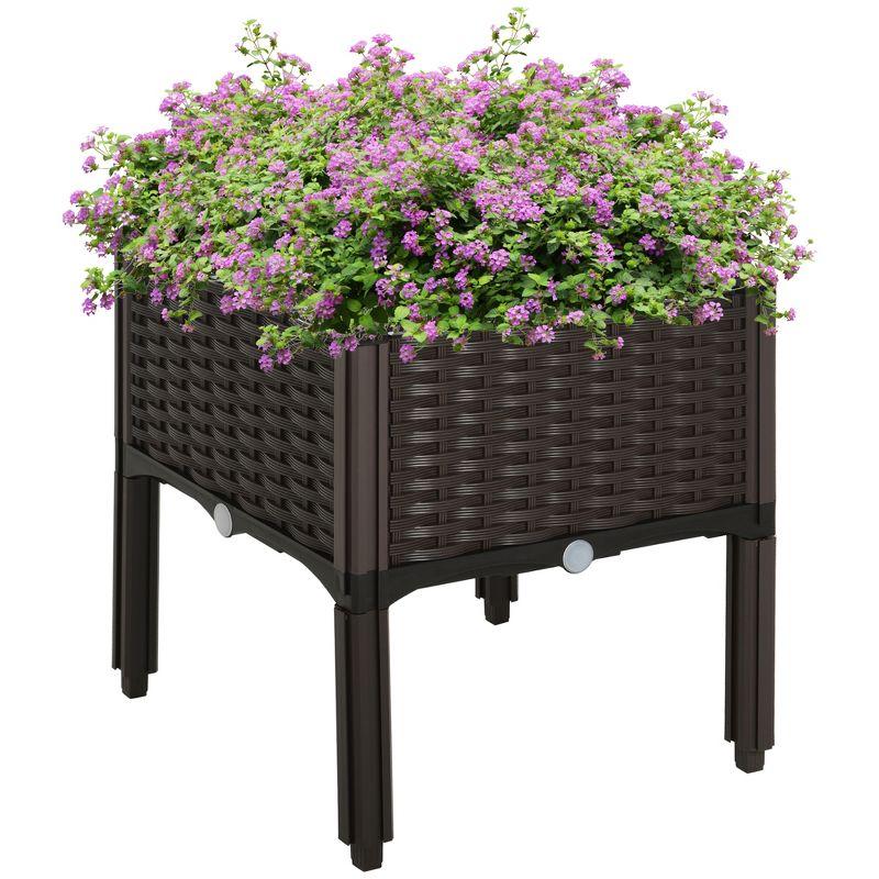 Brown Plastic Raised Garden Bed Planter with Self-Watering Design