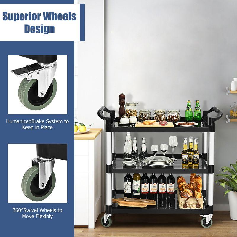 Costway 3-Shelf Service Cart Aluminum Frame 490lbs Capacity with Casters & Handles