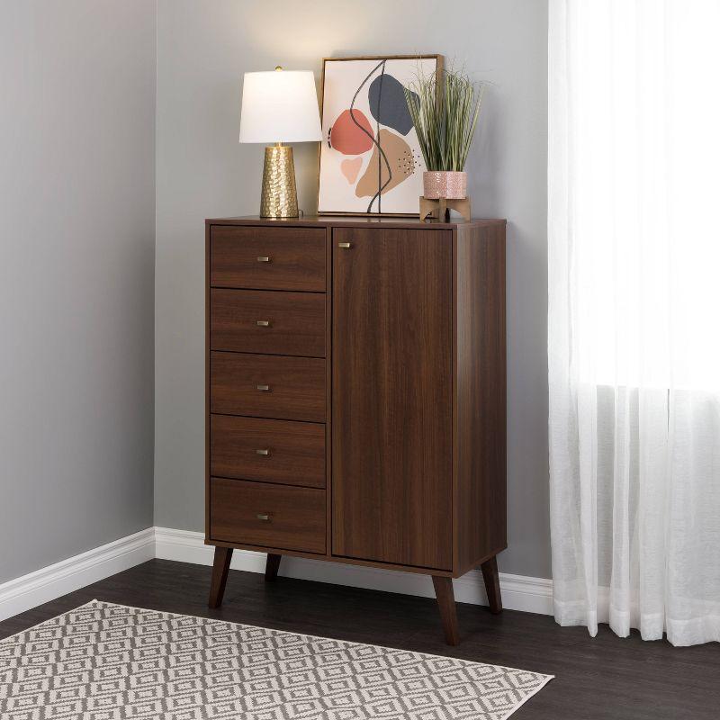 Milo Mid-Century Modern 5 Drawer Chest with Door - Prepac