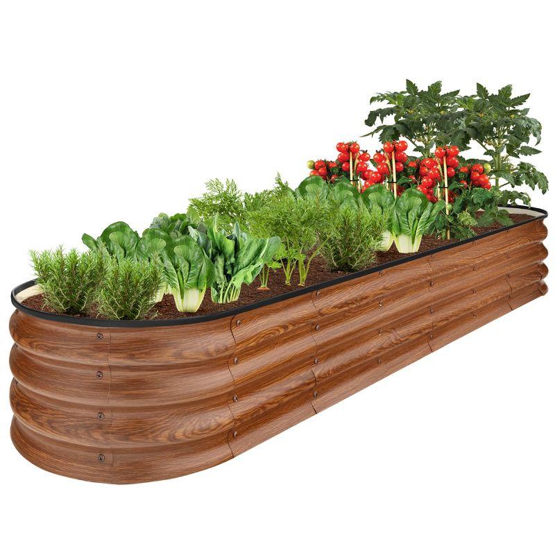 EcoGrow Wood Grain Oval Metal Outdoor Planter, 15.7" x 6.3"