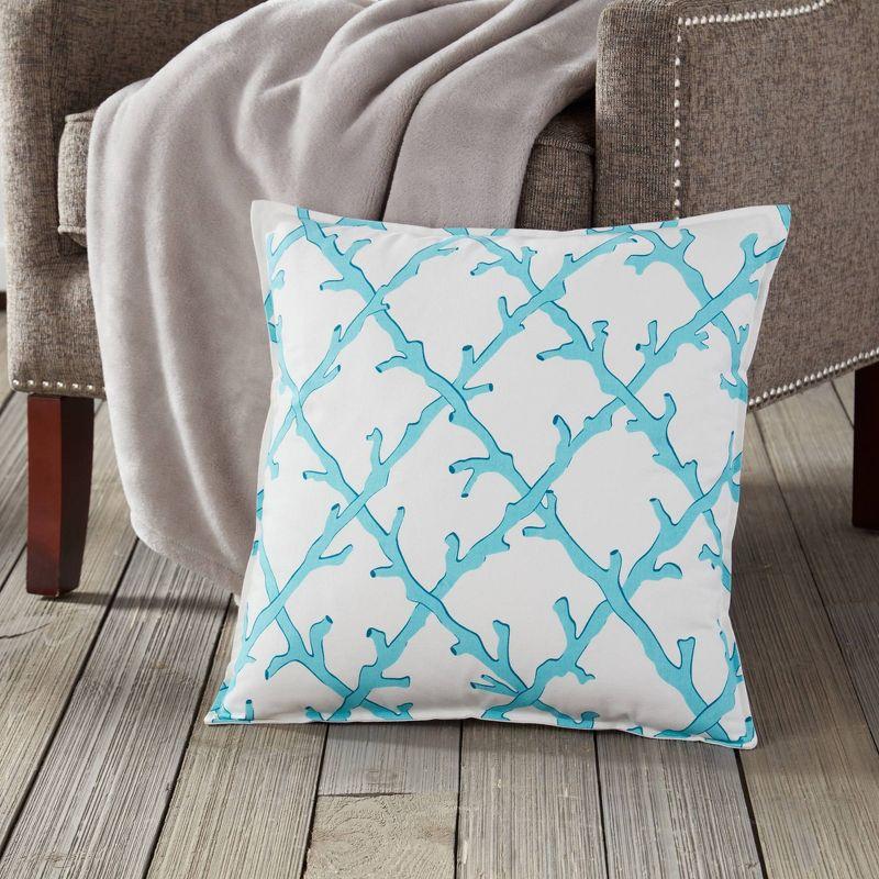 Turquoise Lattice Cotton Canvas 20" Square Throw Pillow