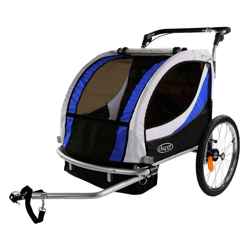 ClevrPlus Deluxe 3-in-1 Bike Trailer Stroller Jogger for Kids, Blue