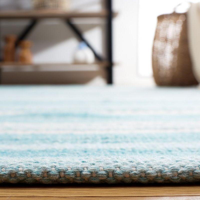 Ivory and Turquoise Striped 4' x 6' Flat Woven Wool Rug