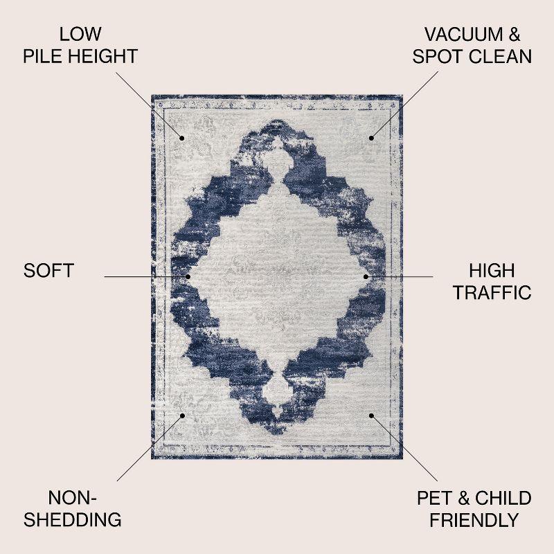 8'x10' Alhambra Ornate Medallion Modern Area Rug, Ivory/Navy - JONATHAN Y